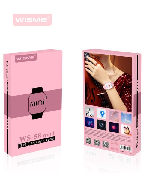 WS 58 Mini Smartwatch ,3 Bands, HD Display, Bluetooth Calling Waterproof Fitness Watches Compatible With Android iOS | Pink