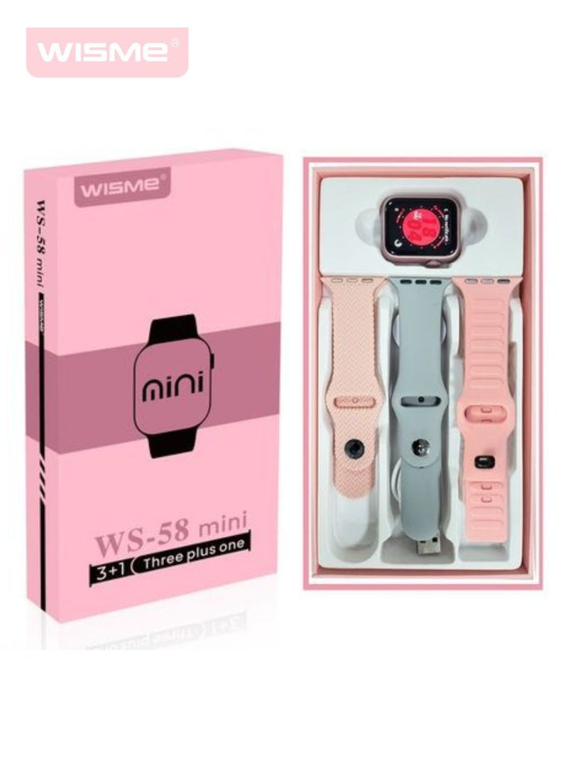 WS 58 Mini Smartwatch ,3 Bands, HD Display, Bluetooth Calling Waterproof Fitness Watches Compatible With Android iOS | Pink