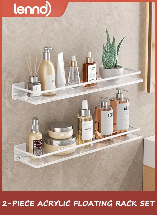 LENND Acrylic Bathroom Floating Shelves - Set of 2, Wall Mounted Shelves for Suitable for Lavatory, Kitchen, Laundry Room, Farmhouse, for Item Storage/Room Decoration - Image 2