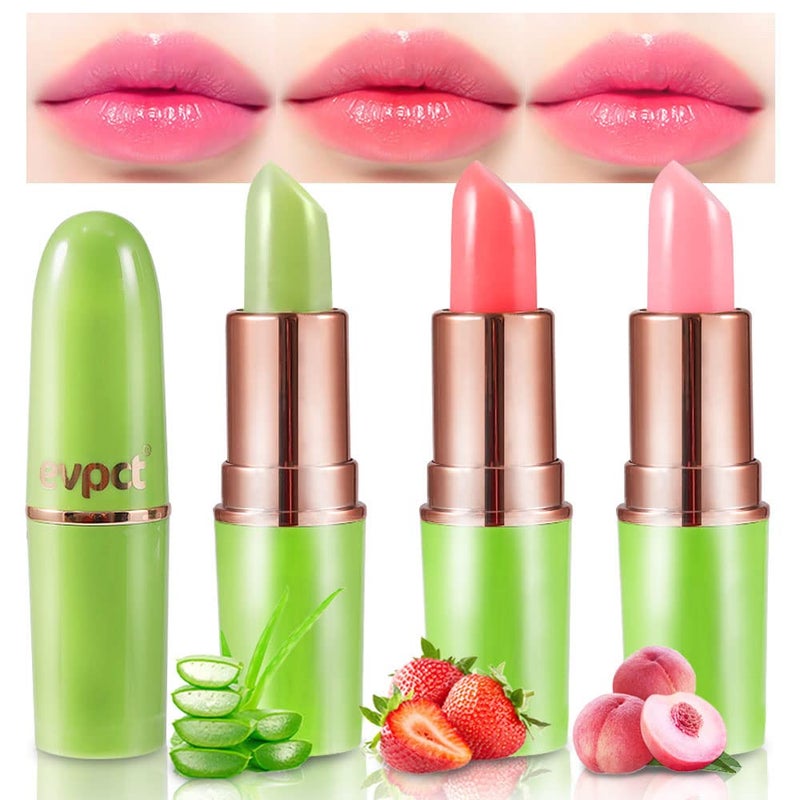 evpct 3Pcs Magic Color Changing Lipstick Long Lasting Waterproof 24 Hours Original for Women, Aloe Vera Strawberry Peach Pink PH Mood Permanent Color Changing Lipstick Lip Balm Gloss, labial magico - Image 1
