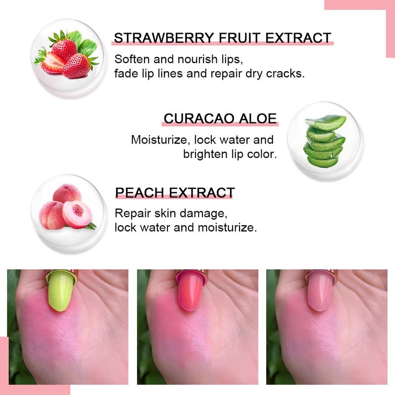 evpct 3Pcs Magic Color Changing Lipstick Long Lasting Waterproof 24 Hours Original for Women, Aloe Vera Strawberry Peach Pink PH Mood Permanent Color Changing Lipstick Lip Balm Gloss, labial magico - Image 2