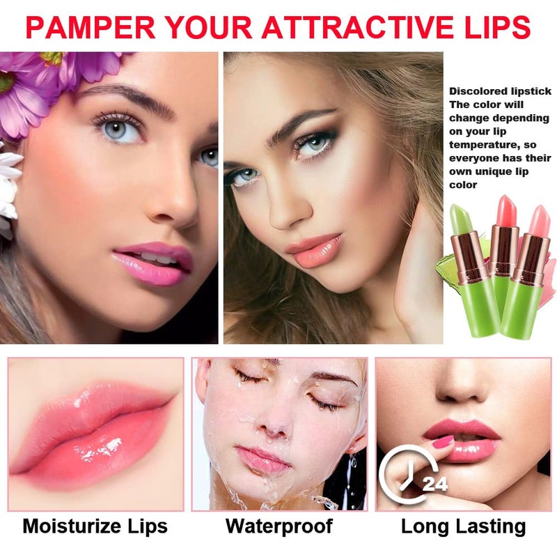 evpct 3Pcs Magic Color Changing Lipstick Long Lasting Waterproof 24 Hours Original for Women, Aloe Vera Strawberry Peach Pink PH Mood Permanent Color Changing Lipstick Lip Balm Gloss, labial magico - Image 5