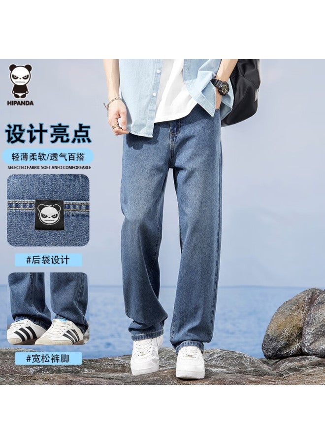 Hipanda o Panda Men's Denim Jeans Autumn Straight Loose High Waist Street Casual Pants Blue 38 - Image 1