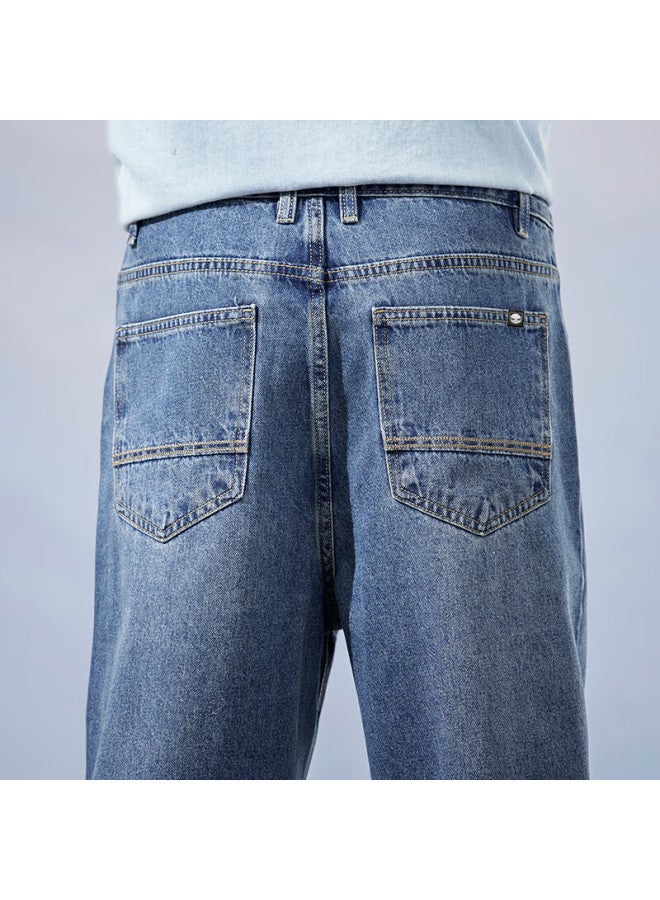 Hipanda o Panda Men's Denim Jeans Autumn Straight Loose High Waist Street Casual Pants Blue 38 - Image 2