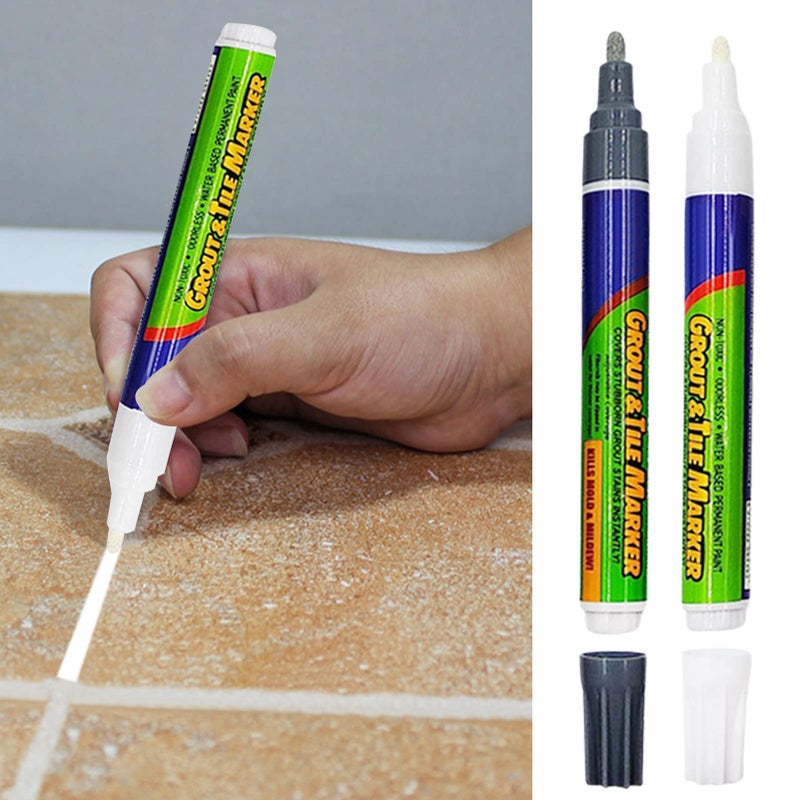 2pc Tile Pen Wall Grout Restorer Marker  Grout Filler Pen for Tile Wall Floor Bathrooms  Kitchen GreyWhite