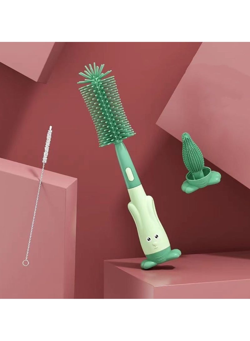 Baby Silicone Bottle Brush Set Three-in-One Straw Brush Multi-function Cleaning Brush Portable Bottle Brush Green - Image 1