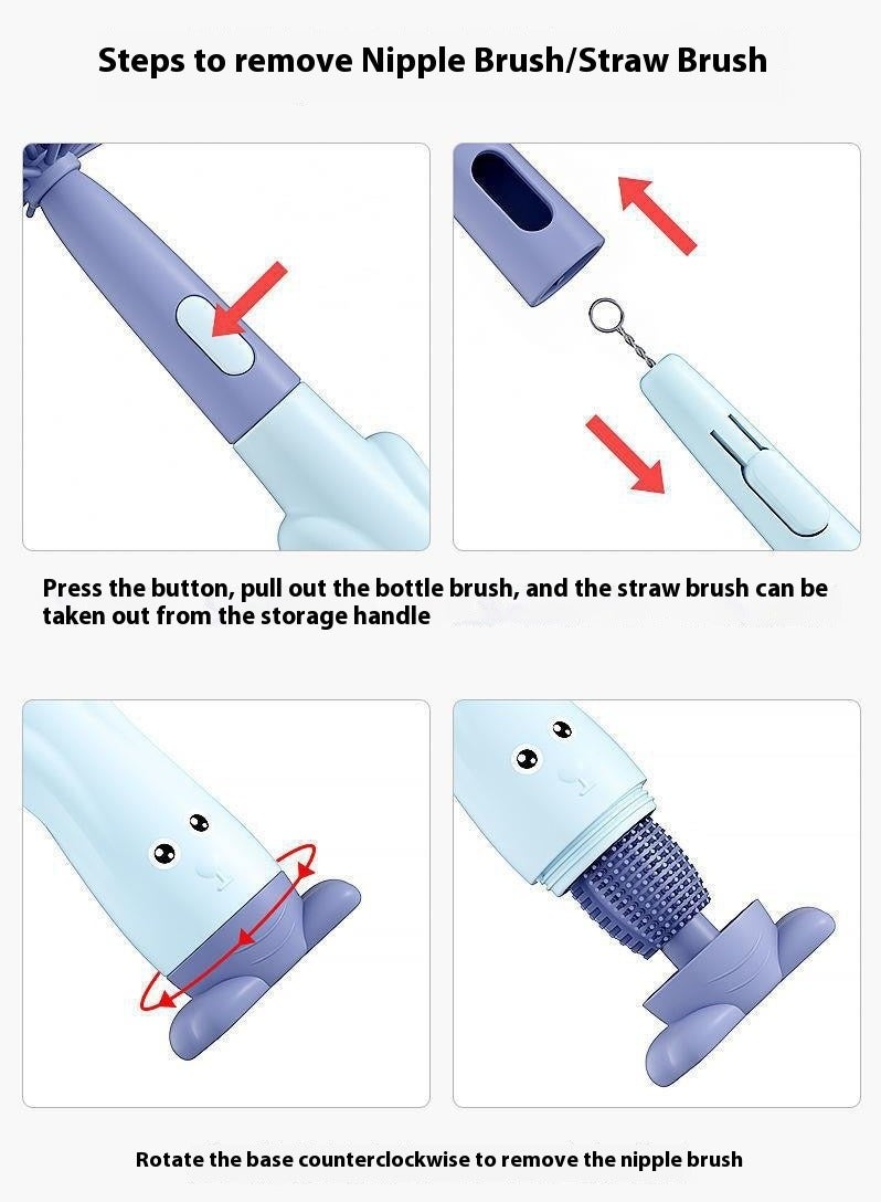 Baby Silicone Bottle Brush Set Three-in-One Straw Brush Multi-function Cleaning Brush Portable Bottle Brush Green - Image 4