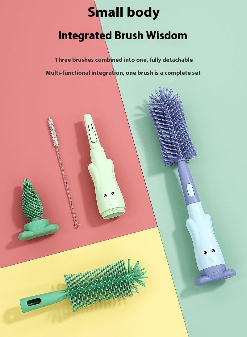 Baby Silicone Bottle Brush Set Three-in-One Straw Brush Multi-function Cleaning Brush Portable Bottle Brush Green - Image 3