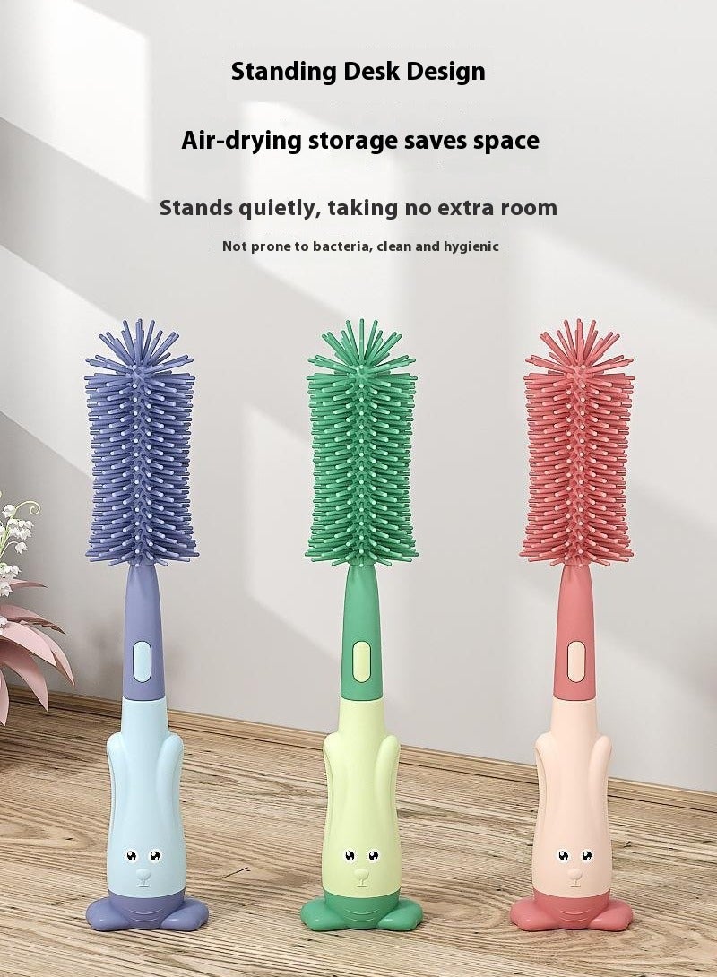 Baby Silicone Bottle Brush Set Three-in-One Straw Brush Multi-function Cleaning Brush Portable Bottle Brush Green - Image 2