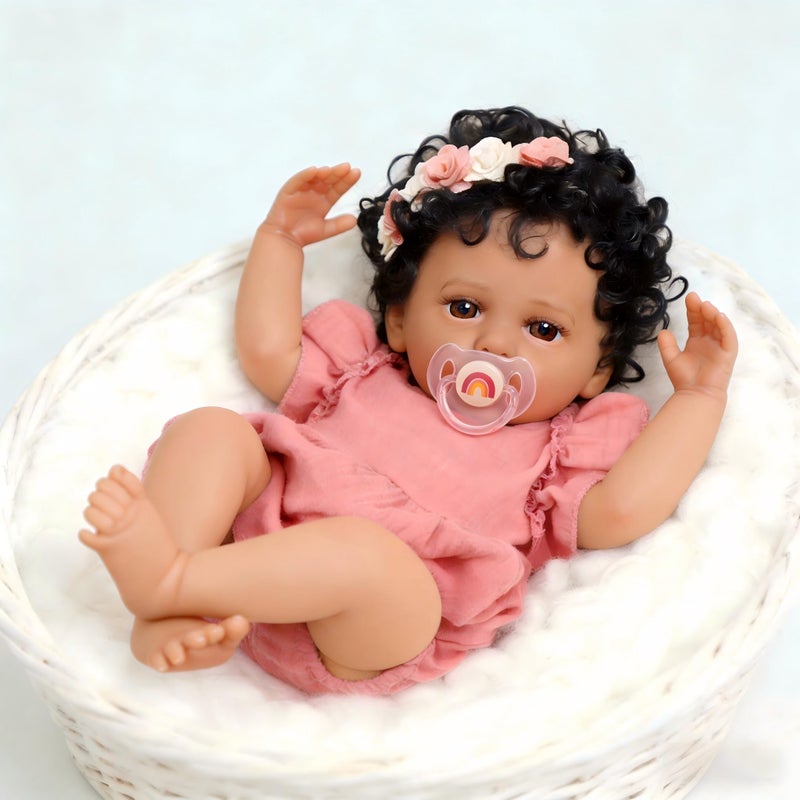 SCOM 18 Inch Reborn Baby Doll Black Girl - Realistic African American Girl, Real Lifelike Dolls with Soft Weighted Body, Poseable Real Baby Reborn Gift Toy for 3+ Years Old Kids - Image 2