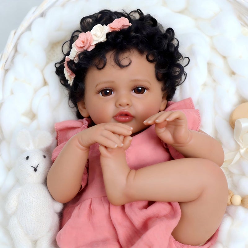 SCOM 18 Inch Reborn Baby Doll Black Girl - Realistic African American Girl, Real Lifelike Dolls with Soft Weighted Body, Poseable Real Baby Reborn Gift Toy for 3+ Years Old Kids - Image 3