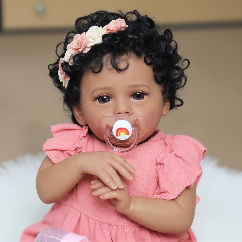 SCOM 18 Inch Reborn Baby Doll Black Girl - Realistic African American Girl, Real Lifelike Dolls with Soft Weighted Body, Poseable Real Baby Reborn Gift Toy for 3+ Years Old Kids - Image 1