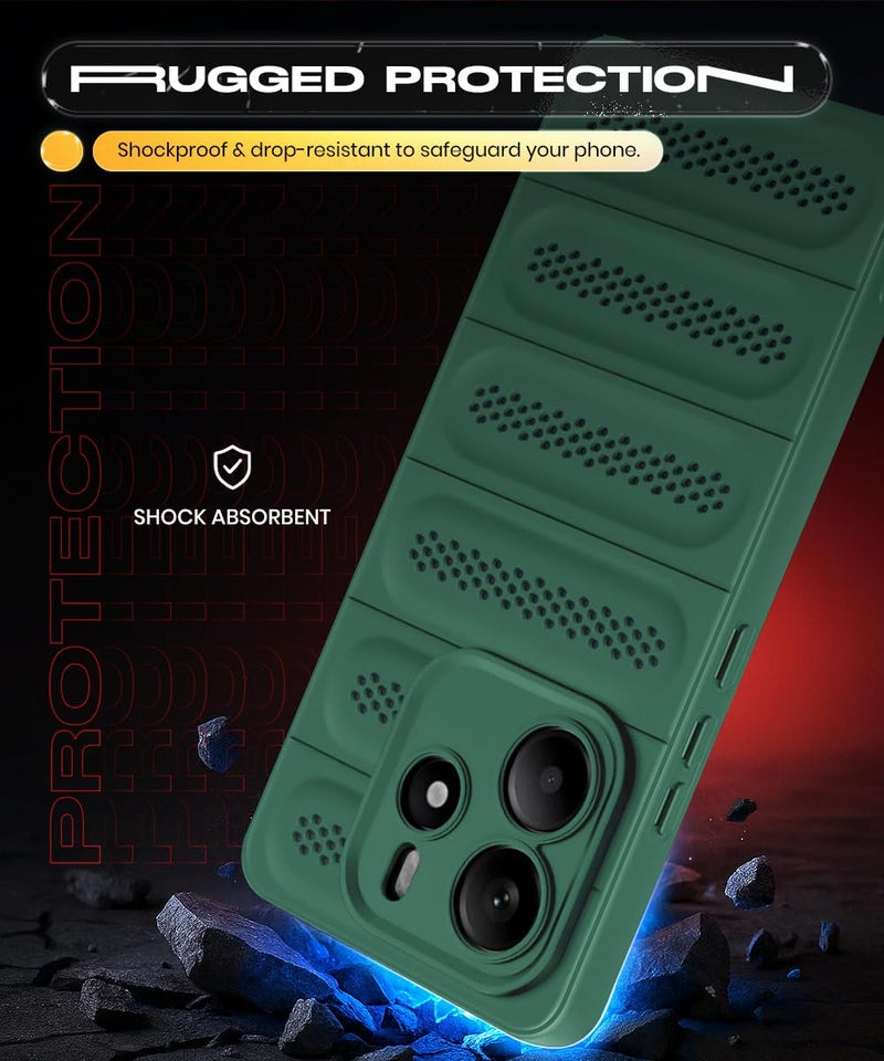 WOW IMAGINE Ultimate Silicone Back Cover Case for Redmi Note 14 5G | Redmi Note 14 SE 5G Heat Dissipation Thin Soft TPU | 360° Camera Protection | Breathable Cooling Holes – Forest Green - Image 4