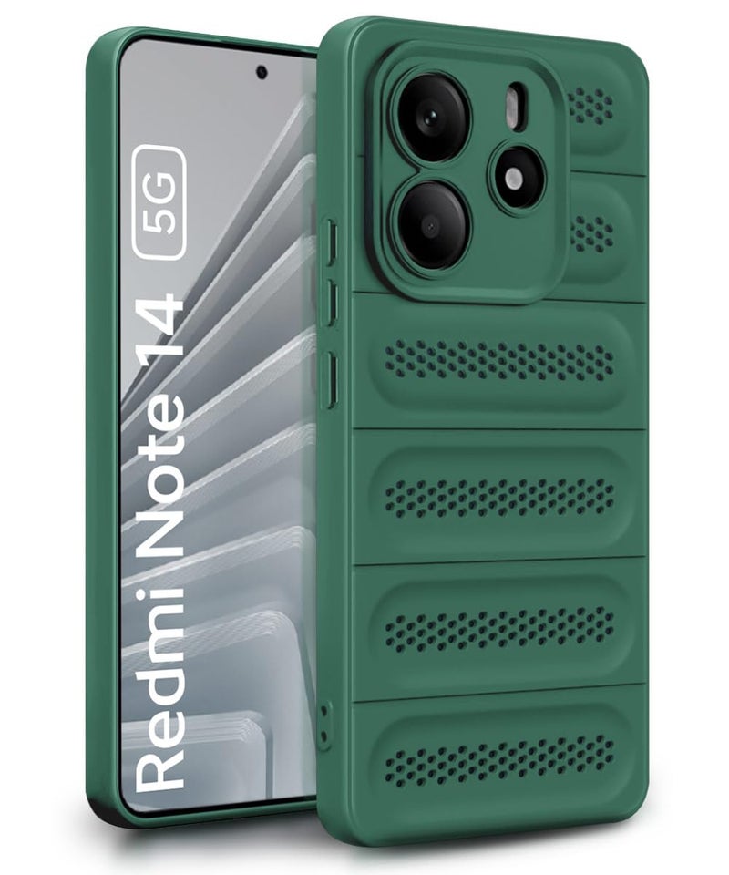 WOW IMAGINE Ultimate Silicone Back Cover Case for Redmi Note 14 5G | Redmi Note 14 SE 5G Heat Dissipation Thin Soft TPU | 360° Camera Protection | Breathable Cooling Holes – Forest Green - Image 1