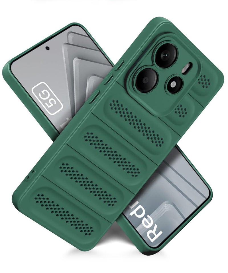 WOW IMAGINE Ultimate Silicone Back Cover Case for Redmi Note 14 5G | Redmi Note 14 SE 5G Heat Dissipation Thin Soft TPU | 360° Camera Protection | Breathable Cooling Holes – Forest Green - Image 2