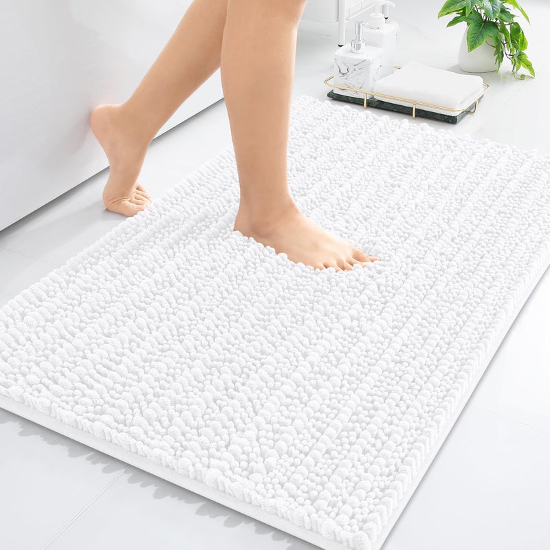 Arotive Luxury Chenille Bathroom Rug Mat Extra Soft Thick Absorbent Shaggy Bath Rugs NonSlip Machine Wash Dry Plush Bath Mats for Bathroom Shower and Tub 30x20 White