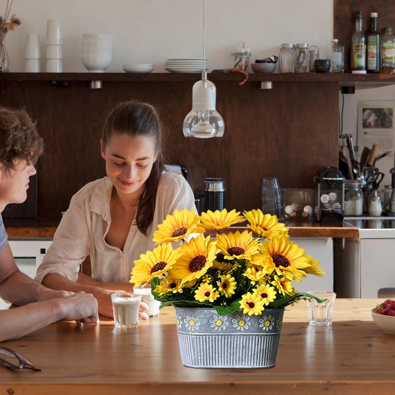 hopeme Artificial Flowers Fake Sunflowers in Pot, Faux Silk Flowers Floral Table Centerpiece Decoration, Rustic Potted Greenery for Farmhouse Home DÃ©cor - Image 3