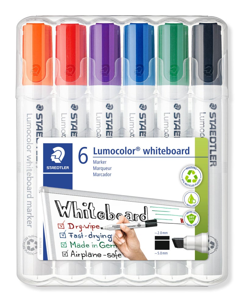 STAEDTLER ماركر لوح أبيض STAEDTLER 351 B WP6 بقلم مائل - ألوان متنوعة (عبوة من 6) - Image 1