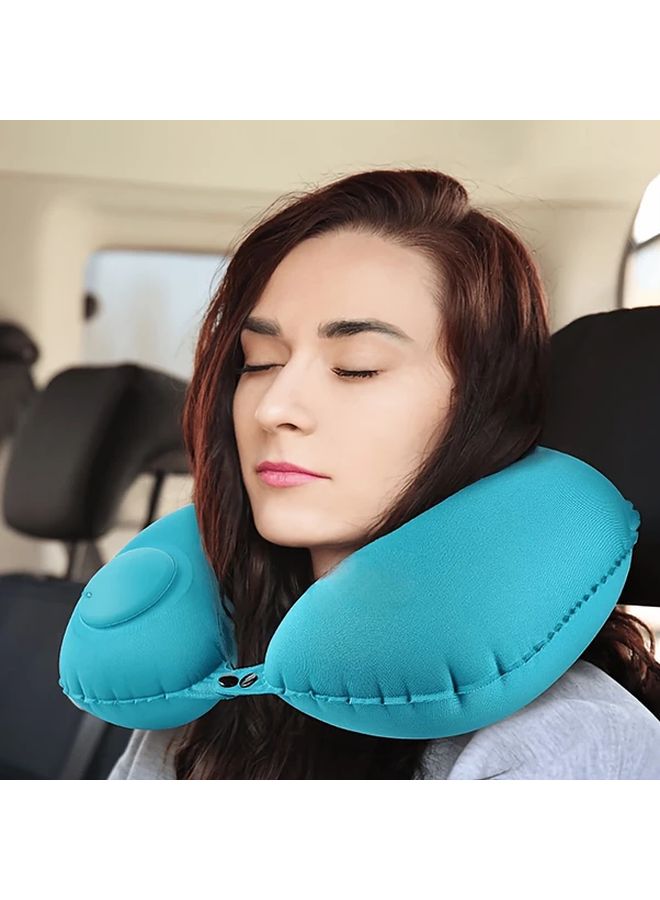 Pink U Shaped Auto Inflate Neck Pillow Cervical Support For Travel Office Car - Image 1