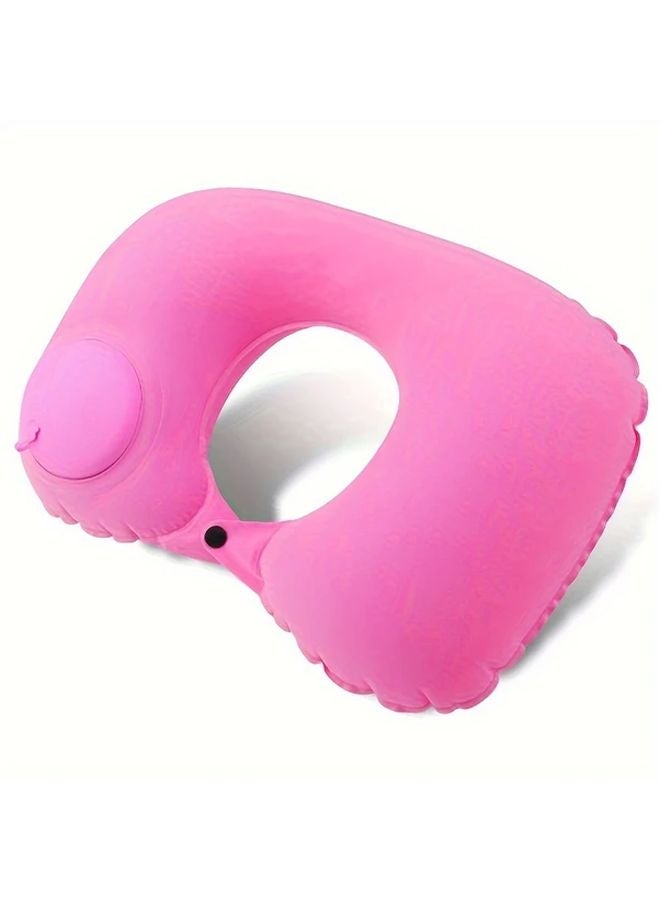 Pink U Shaped Auto Inflate Neck Pillow Cervical Support For Travel Office Car - Image 5