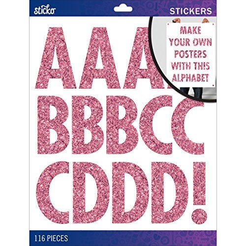 Sticko Alphabet Stickers, Regular X-Large, Pink Glitter Futura - Image 1