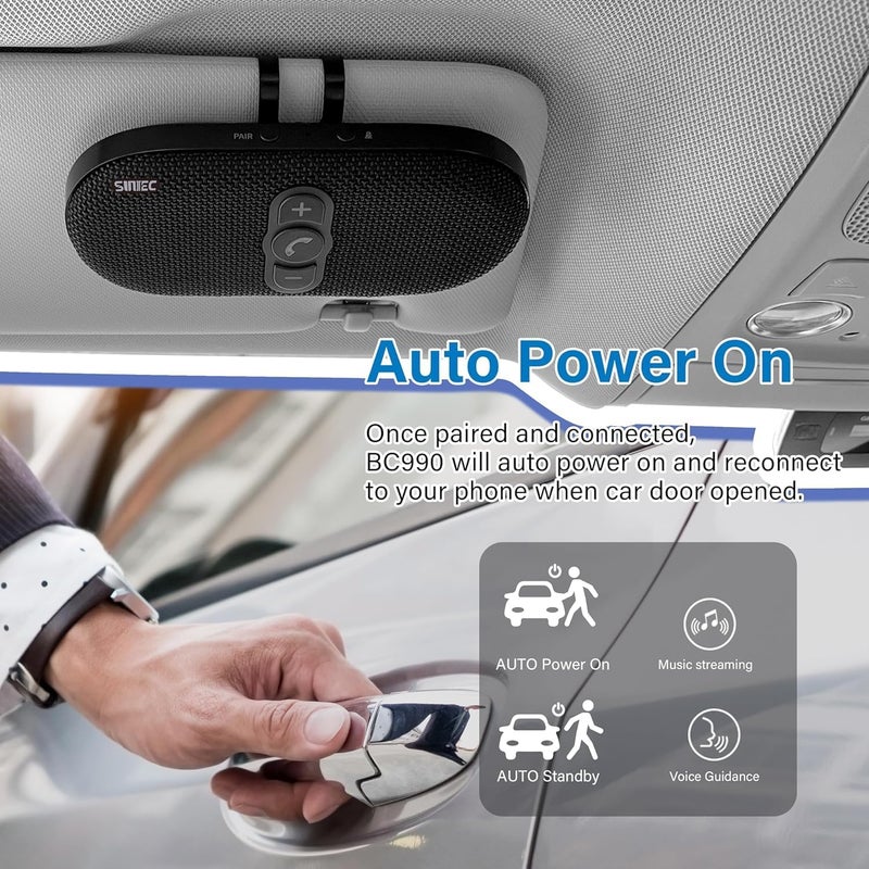 SUNITEC Bluetooth Car Speaker Phone - Hands-Free Calling Kit with 6W Speaker and Dual Mics - Image 4