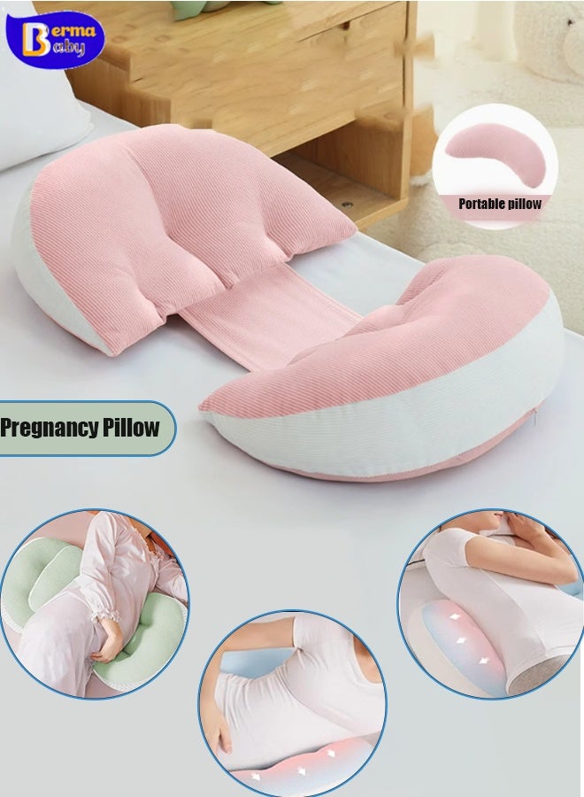 Berma Baby Pregnancy sleeping pillow  pregnancy pillow, pregnancy body pillow, supports pregnant women's back, legs, abdomen, buttocks, detachable and adjustable, with pillowcase (pink)  - Image 1
