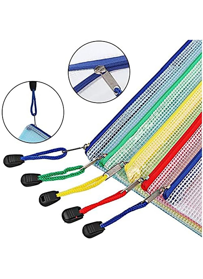 ELIKLIV Mesh Zipper Bag Document Bag, Letter Size/A4 Size Zippered Folder, School Office Supplies Waterproof Plastic Envelope, Travel Storage Bag, Pocket, Document Mesh Plastic Zipper Bag, 5 Colors 10pcs  - Image 4