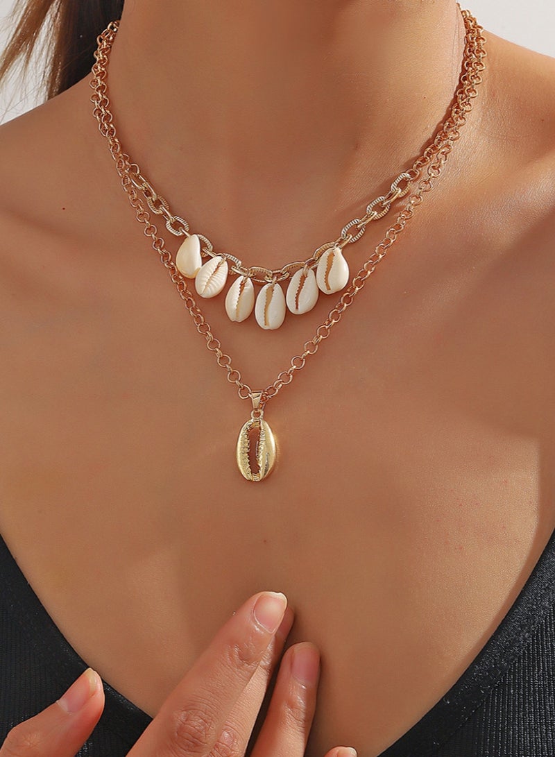 Bohemian Style Shell Pendant, Fashionable ,Simple Double Layered Necklace - Image 1