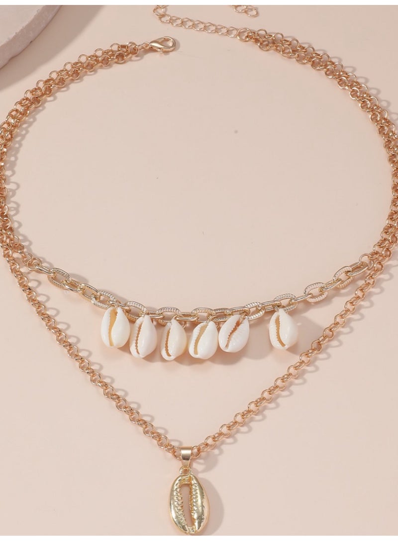 Bohemian Style Shell Pendant, Fashionable ,Simple Double Layered Necklace - Image 2
