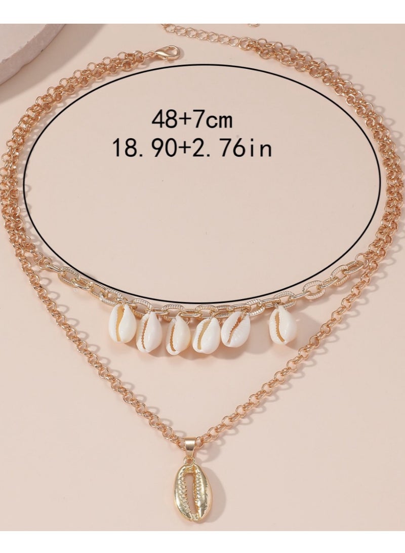 Bohemian Style Shell Pendant, Fashionable ,Simple Double Layered Necklace - Image 4