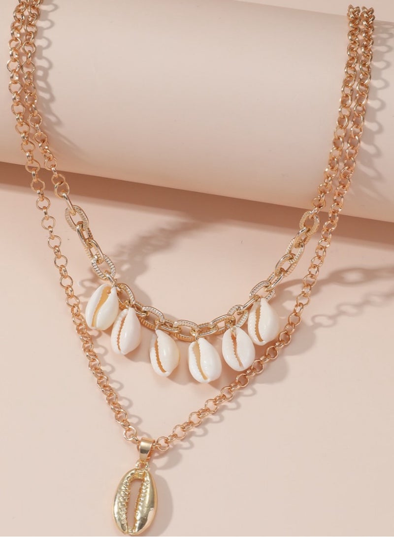 Bohemian Style Shell Pendant, Fashionable ,Simple Double Layered Necklace - Image 3