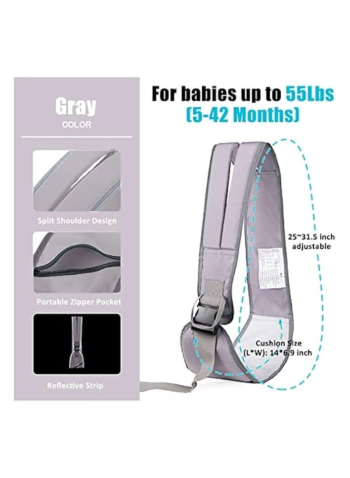 Green Tiger Portable Baby Carrier, Ergonomic Adjustable Widen Separate Padded Shoulder Straps, Soft Breathable Child Slings for Infants and Toddlers up to 55Lbs,5-42 Months (Gray) - Image 3