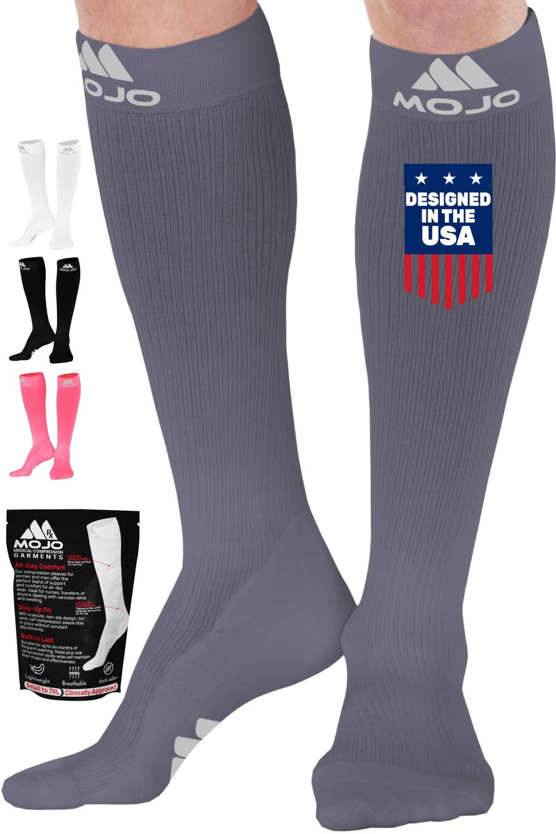 Mojo Compression Socks for Women and Men 2030mmHg Knee High Compression Support Stockings for Travel Circulation Nursing Bariatric Recovery Black Small M809
