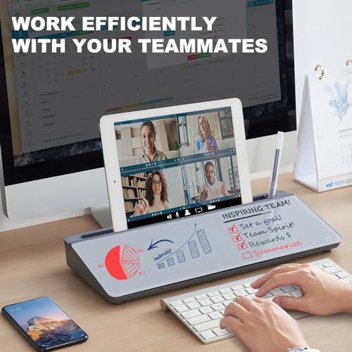 TSJ OFFICE Desktop Whiteboard Dry-Erase-Board - Computer Keyboard Stand White Board Surface Pad with Drawer, Desk Organizers with Accessories for Office, Home, School Supplies - Complete Grey - Image 2