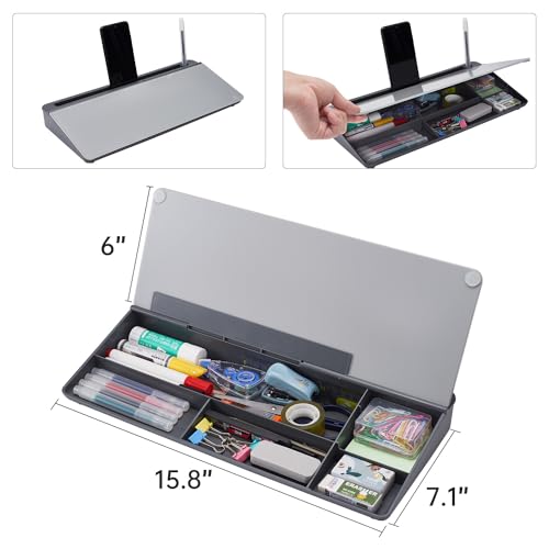 TSJ OFFICE Desktop Whiteboard Dry-Erase-Board - Computer Keyboard Stand White Board Surface Pad with Drawer, Desk Organizers with Accessories for Office, Home, School Supplies - Complete Grey - Image 4