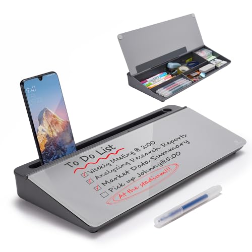 TSJ OFFICE Desktop Whiteboard Dry-Erase-Board - Computer Keyboard Stand White Board Surface Pad with Drawer, Desk Organizers with Accessories for Office, Home, School Supplies - Complete Grey - Image 1