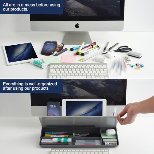 TSJ OFFICE Desktop Whiteboard Dry-Erase-Board - Computer Keyboard Stand White Board Surface Pad with Drawer, Desk Organizers with Accessories for Office, Home, School Supplies - Complete Grey - Image 3