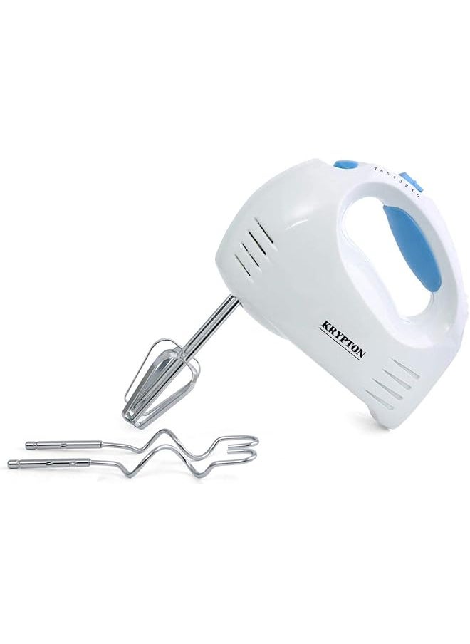 KRYPTON Hand Mixer Knhb6043 With 7 Speed Levels Includes Whisk And Hook Attachment Perfect For Beating Eggs Cream Batters Kneading Dough Etc. Blue And White 2 Years  - Image 1