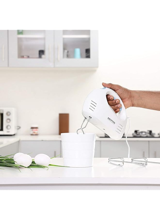 KRYPTON Hand Mixer Knhb6043 With 7 Speed Levels Includes Whisk And Hook Attachment Perfect For Beating Eggs Cream Batters Kneading Dough Etc. Blue And White 2 Years  - Image 5
