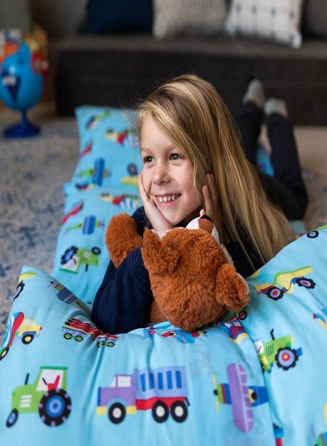 Wildkin Microfiber Pillowcase Lounger Cover - Travel-Friendly Sleepover Lounger, Fits Standard Pillows (Pillows Not Included), Soft Cotton Blend, Fun Patterns for Kids - Trains, Planes & Trucks - Image 1