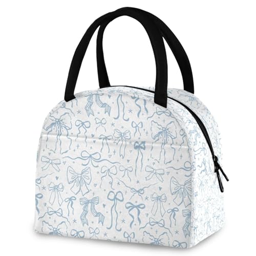 Wamika Bowknot Lunch Bag For Women Men, Blue Bow Insulated Womens Lunch Bag For Work Lunch Box for Girls Boys Reusable Lunch Tote Bag for Picnic Travel School - Image 1
