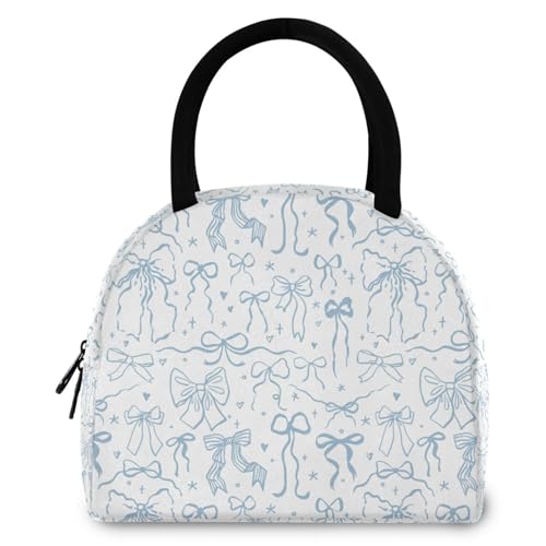 Wamika Bowknot Lunch Bag For Women Men, Blue Bow Insulated Womens Lunch Bag For Work Lunch Box for Girls Boys Reusable Lunch Tote Bag for Picnic Travel School - Image 2