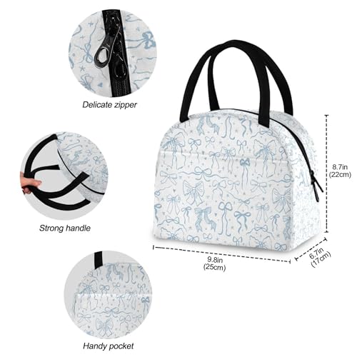 Wamika Bowknot Lunch Bag For Women Men, Blue Bow Insulated Womens Lunch Bag For Work Lunch Box for Girls Boys Reusable Lunch Tote Bag for Picnic Travel School - Image 3