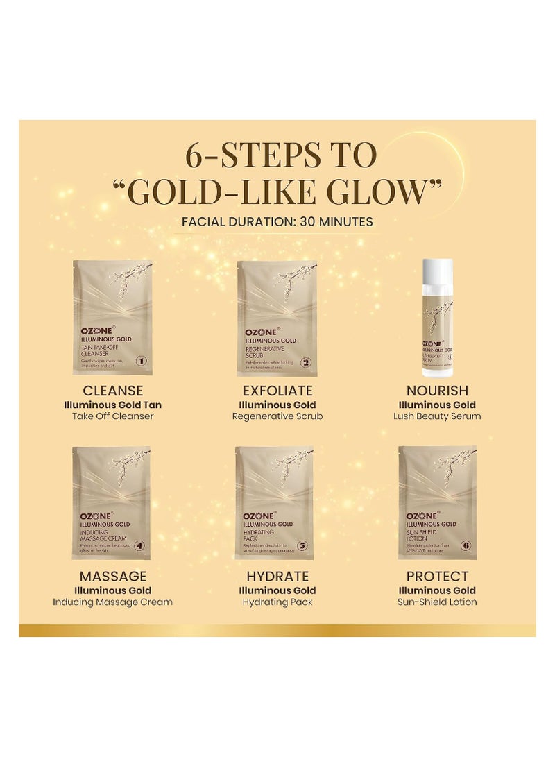 Ozone Illuminous Gold Facial Kit | For All Skin Type | With 6 Easy Step Organic Facial Kit For Natural Golden Glow| For Men & Women | 60 gm (Single Use) - Image 5