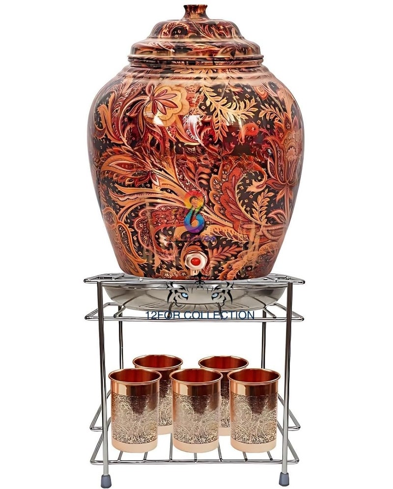 12FOR COLLECTION Heavy Duty Stainless Steel Matka & Plant Stand - Three in One with Glass Stand & 4 Heavy Legs (8 inch) - Image 1