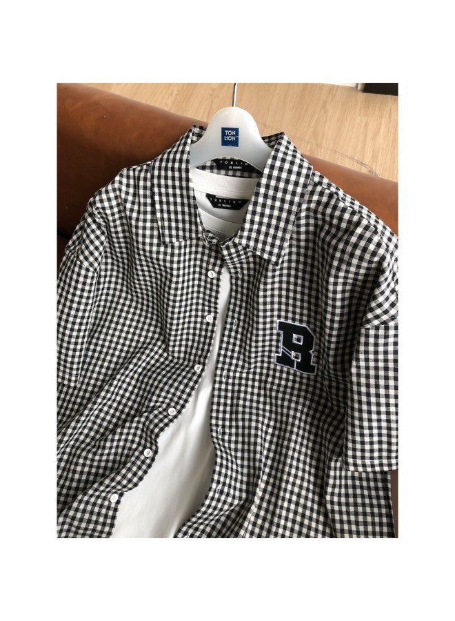 TonLion Men's Short Sleeve Shirt Small Check Print Summer Casual Shirt For Men - Image 2