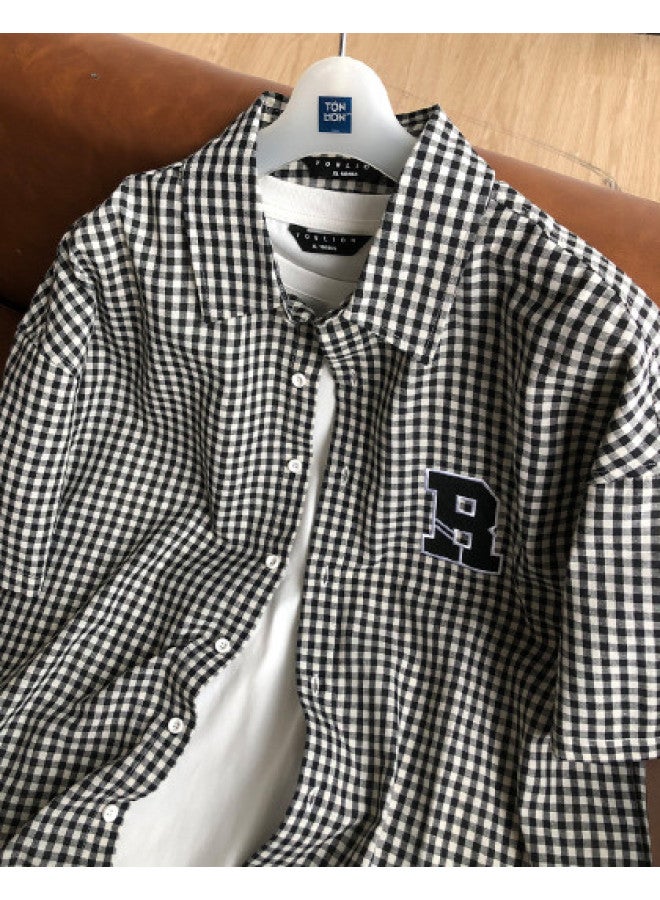 TonLion Men's Short Sleeve Shirt Small Check Print Summer Casual Shirt For Men - Image 1