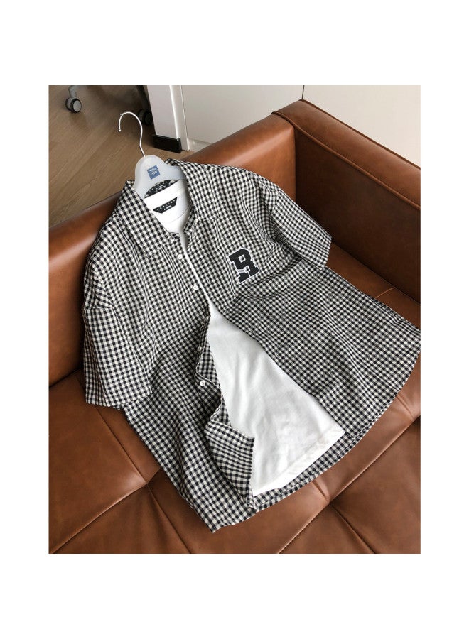TonLion Men's Short Sleeve Shirt Small Check Print Summer Casual Shirt For Men - Image 3
