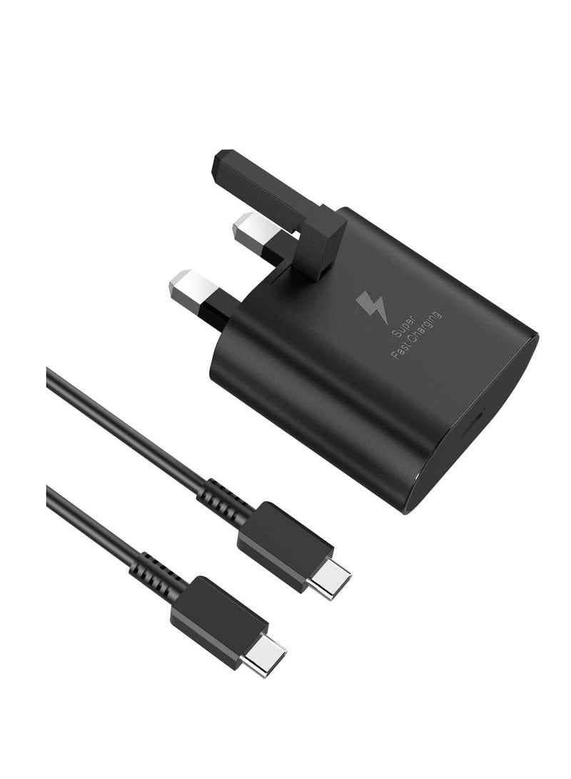 عام شاحن سريع 25 وات من سامسونج، قابس USB C للهاتف المحمول، شاحن حائط في المملكة المتحدة وكابل شحن من النوع C لهاتف Samsung Galaxy S24، S24+، S24 Ultra، S23، S23 Ultra، S22+، S22+، Note 20، A72، A73، A5 - Image 1